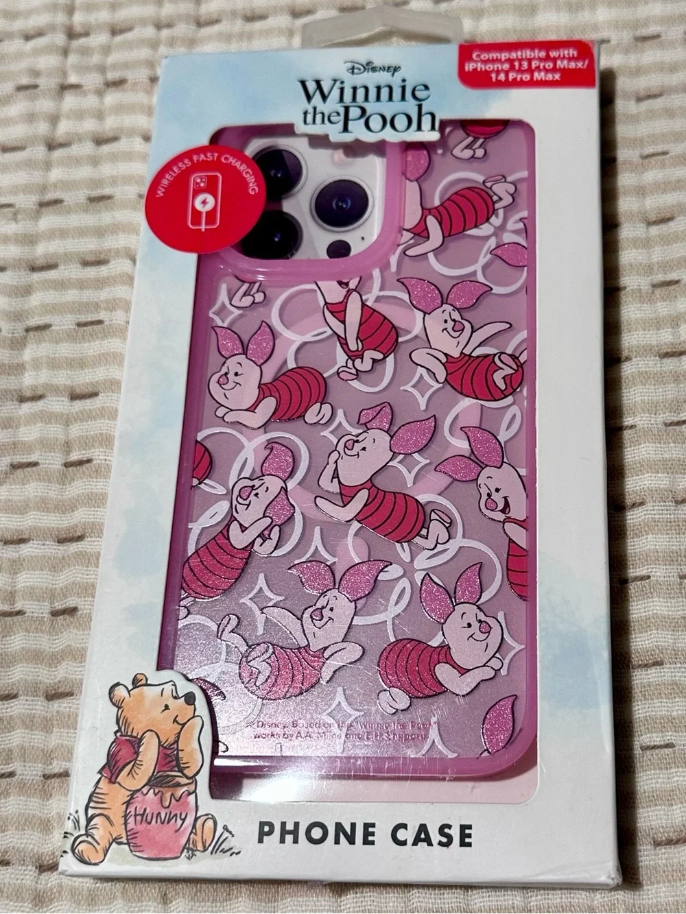 Disney Winnie the Pooh Piglet Pink Glitter iPhone Case: 13 Pro Max / 14 Pro Max